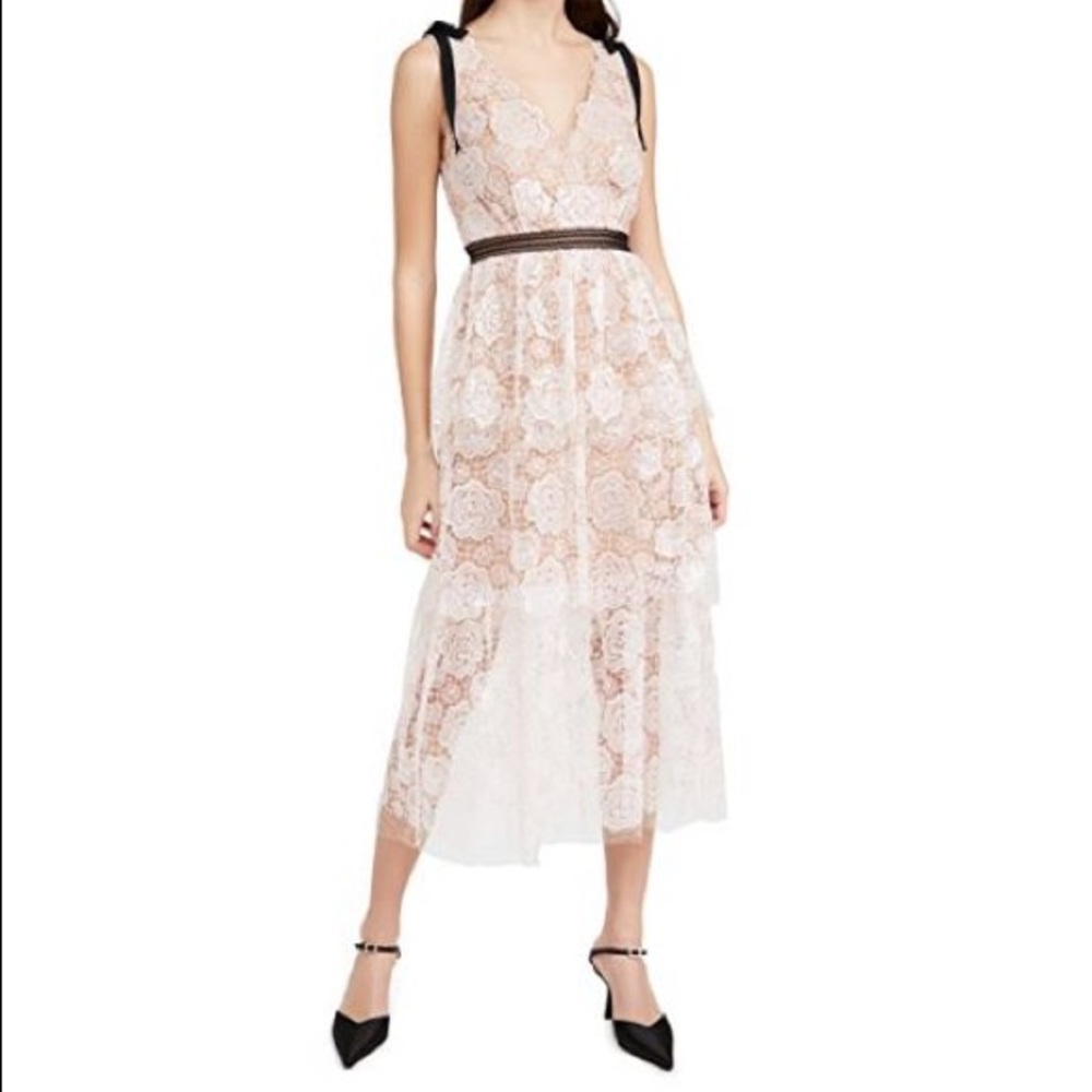 Self Portrait Starlet Rose Lace Midi Dress Pink